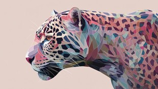 多彩几何风豹子头部特写