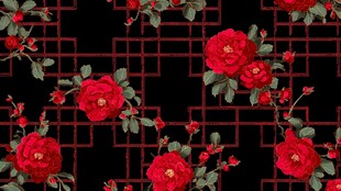 红玫瑰几何图案花纹背景