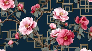 中式花卉几何图案背景图