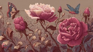 繁花蝶影 复古花卉插画