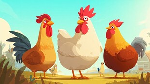 三只可爱的农场鸡