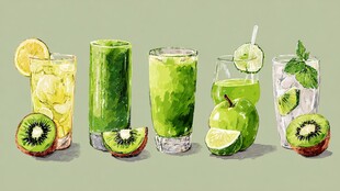 清新绿调果汁与鲜果组合