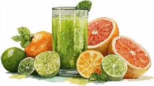 鲜榨柑橘饮与多彩鲜果