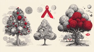 爱心树木与红丝带艺术画