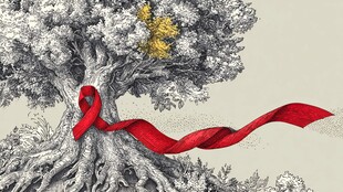 红丝带缠绕的希望之树