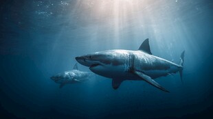 深海中遨游的双鲨鱼