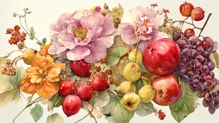 花卉与果实的缤纷组合