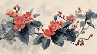 水墨海棠花枝图