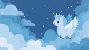 梦幻独角兽翱翔夜空