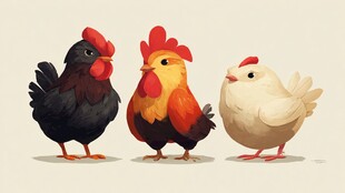 三只萌态各异的卡通小鸡