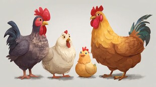 一家鸡的温馨插画场景