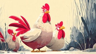 田园中漫步的可爱鸡群