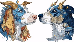 神话风双犬头像奇幻插画