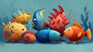 多彩海底鱼群的梦幻聚会