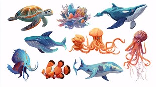 多彩海洋生物插画集合