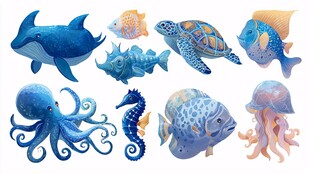 海洋生物插画集合