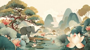 象游山水间 荷影伴青松