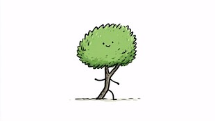 微笑行走的卡通小树