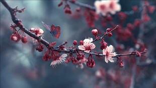 红梅枝头蝶飞舞