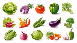 多样新鲜蔬菜集合展示