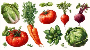 多彩新鲜蔬菜插画
