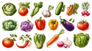 多样新鲜蔬菜集合展示