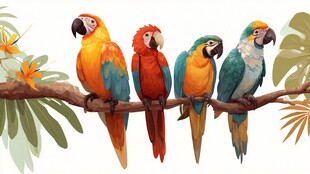 枝头五彩鹦鹉姿态优雅