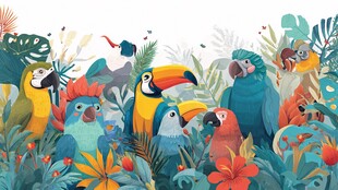 热带丛林中的多彩鹦鹉群