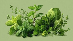 新鲜多样的绿色香草植物