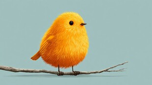 可爱小黄鸟栖于细枝