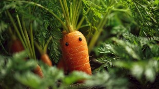 可爱拟人胡萝卜藏于绿叶间