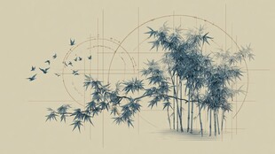 中式水墨竹林飞鸟图