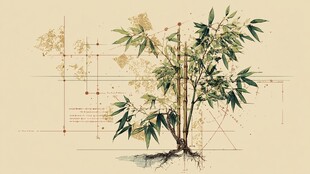 手绘中式风竹株设计图