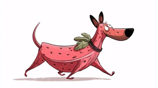 西瓜造型卡通狗欢快奔跑