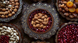 多彩坚果与石榴的精致摆盘