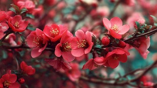 娇艳欲滴的红海棠花绽放