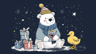 冬日小熊与小鸭的温馨时刻