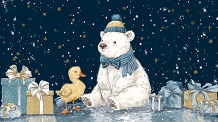 冬日白熊与小鸭的温馨场景