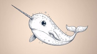 独角白鲸插画 可爱梦幻风