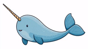 卡通独角鲸形象插画