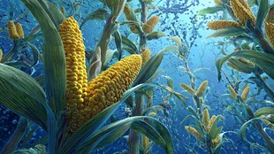 水下生长的金黄玉米奇观