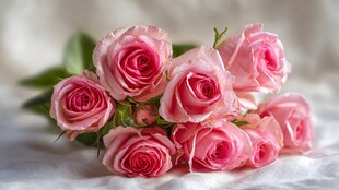 粉色娇艳玫瑰静物图