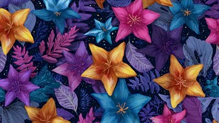 梦幻多彩花卉图案背景