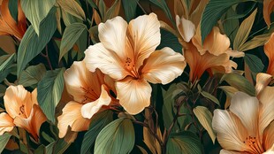 橙黄花卉与绿叶的美丽图景