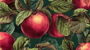 红苹果绿叶无缝图案