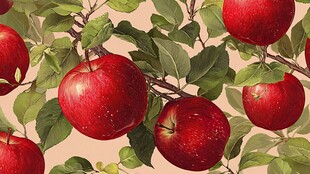 枝头红苹果与绿叶图案