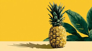 黄色背景上的新鲜菠萝