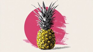 粉色背景上的手绘菠萝