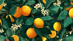 橙香四溢的繁茂柑橘树景