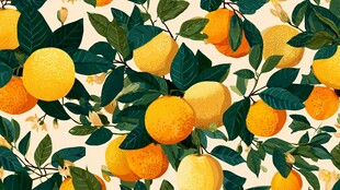 柑橘绿叶图案 清新自然风